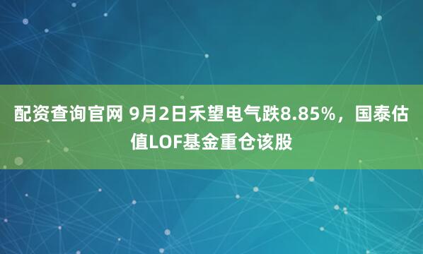 配资查询官网 9月2日禾望电气跌8.85%，国泰估值LOF基金重仓该股
